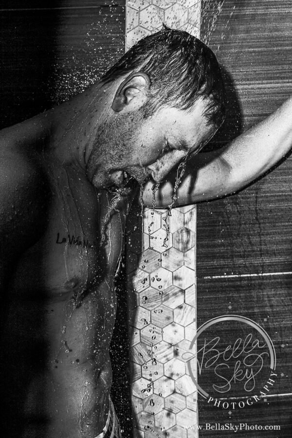 man in shower doudoir photography
