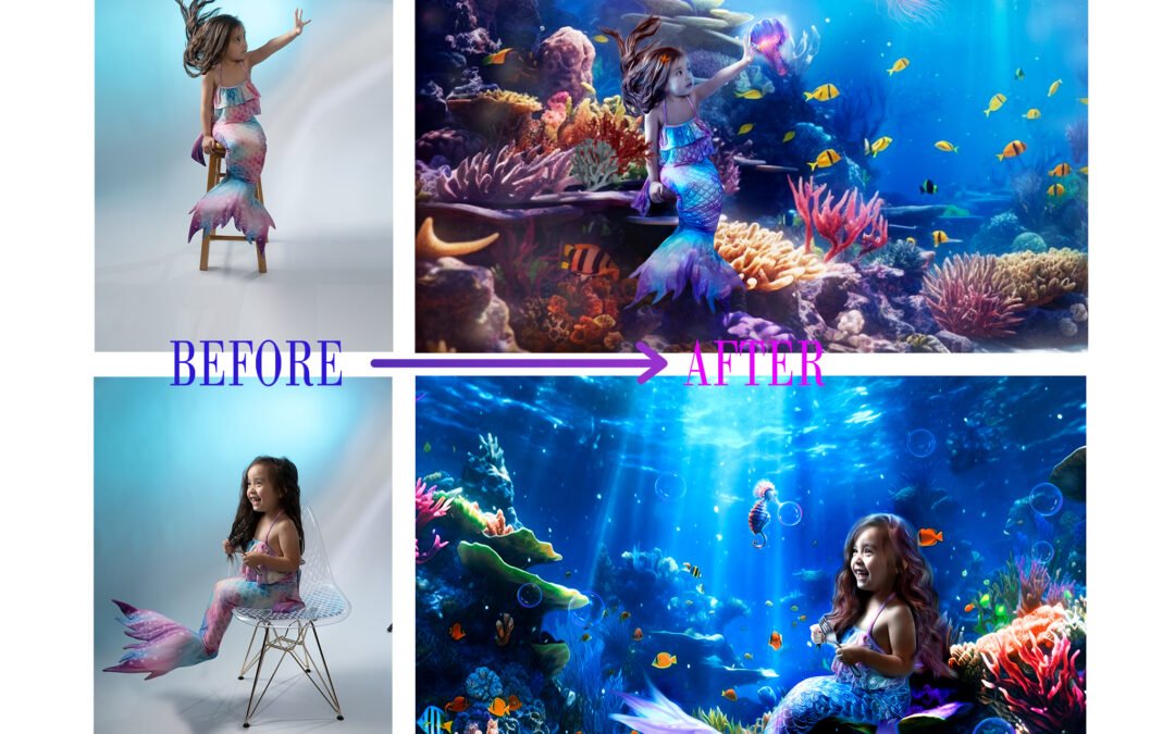 little mermaids photoshoot before and after photoshop